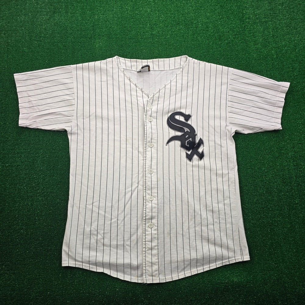Chicago White Sox Jersey Mens‎ XL/Large White Striped Button Up Vintage Baseball